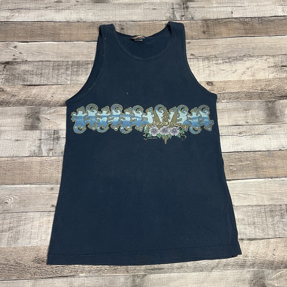 Gecko Hawaii Tank Top Men's Medium Blue Vintage 90s Surf Tee Surfing